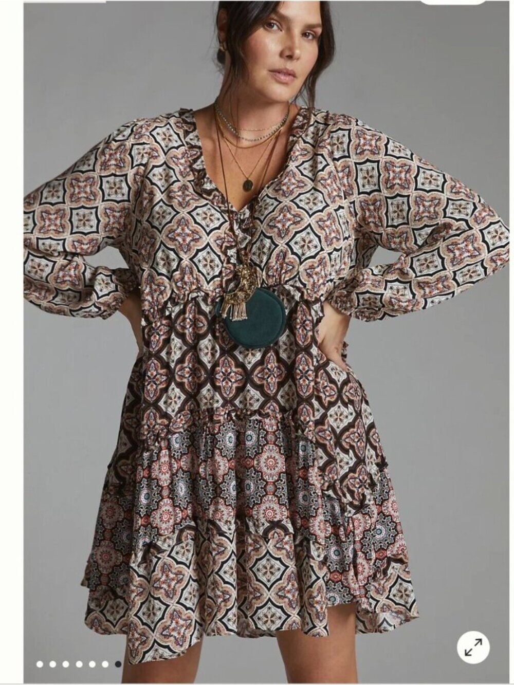 Anthropologie Tiered V-Neck Mini Dress Like new Loose boho Comfy Dress Size  L - Picture 13 of 16